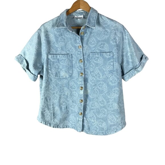 FRNCH PARIS Paisley Stitched Denim Button-front Shirt SMALL - Picture 2 of 8